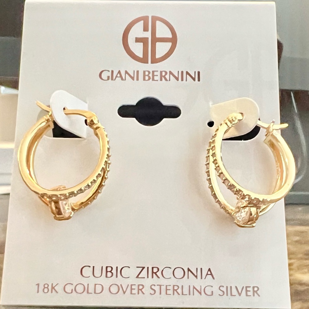 NIB Giani Bernini Gold and Silver Cubic Zirconia Hoop Earrings